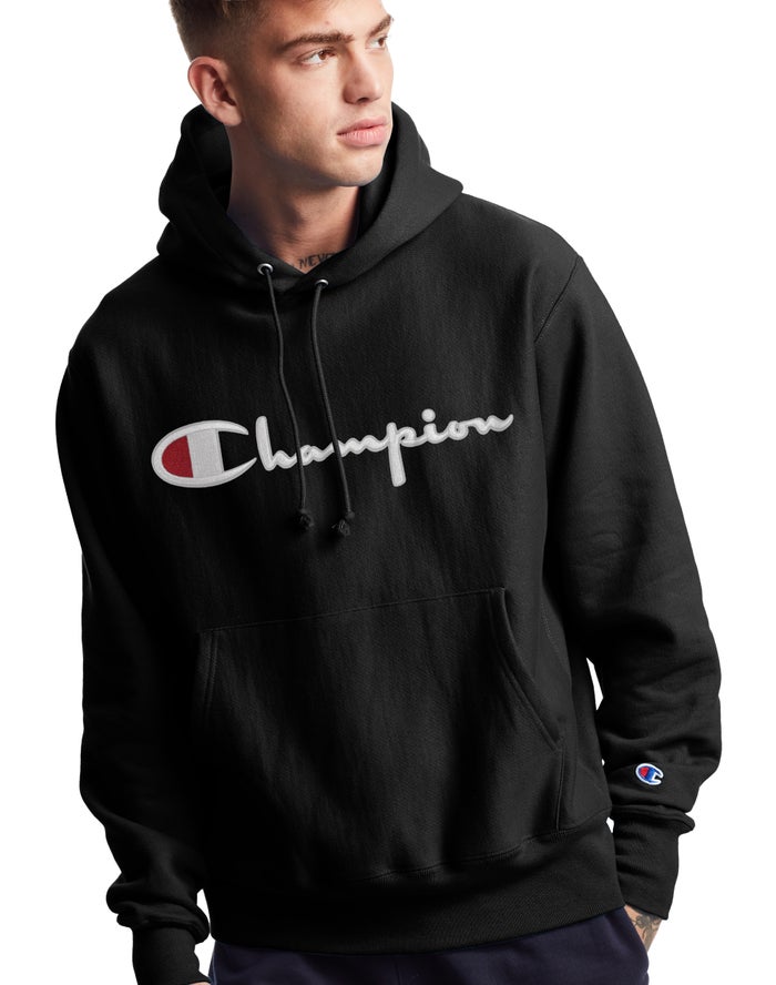 Champion Hoodie Heren - Zwart - Reverse Weave Vintage Script Logo ( 172486-MGB )